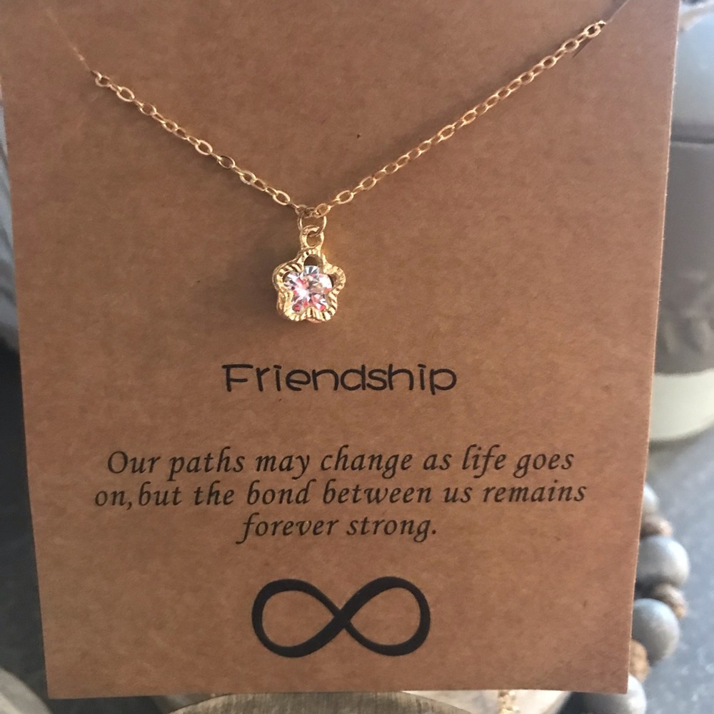 Friendship faux Diamond necklace adjustable gold tone pendant! Great gift!